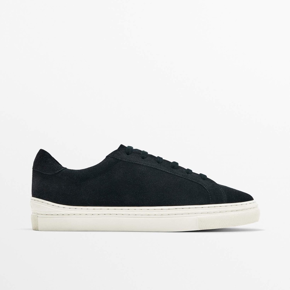 NWT. Massimo Dutti Men Blue Split Suede  Leather Trainers. Size 7.